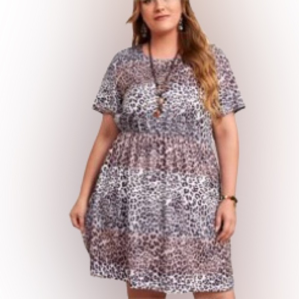 SHEIN Emery Rose Animal Print A-Line Short Sleeve Dress Women’s Plus Size 0XL